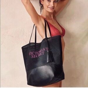 NWT Victoria's Secret Black Mesh Tote Bag